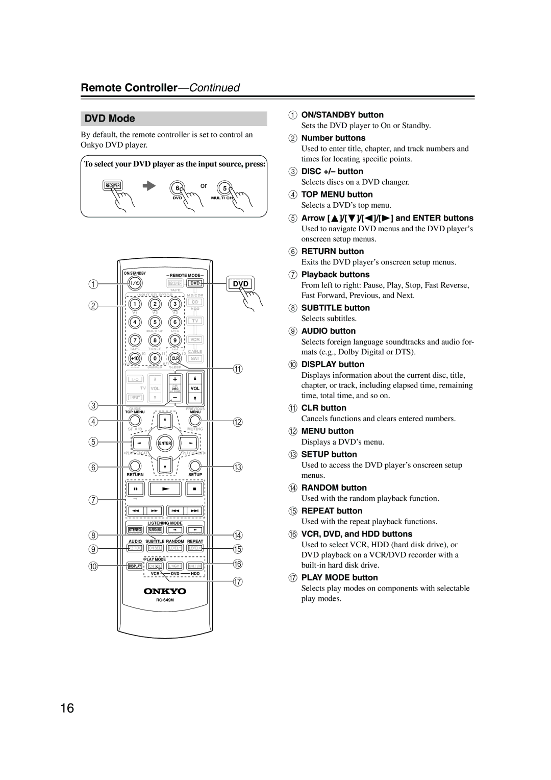 Onkyo SKB-540, SKF-540F, SKM-540S, SKW-540, HT-S790 instruction manual DVD Mode 