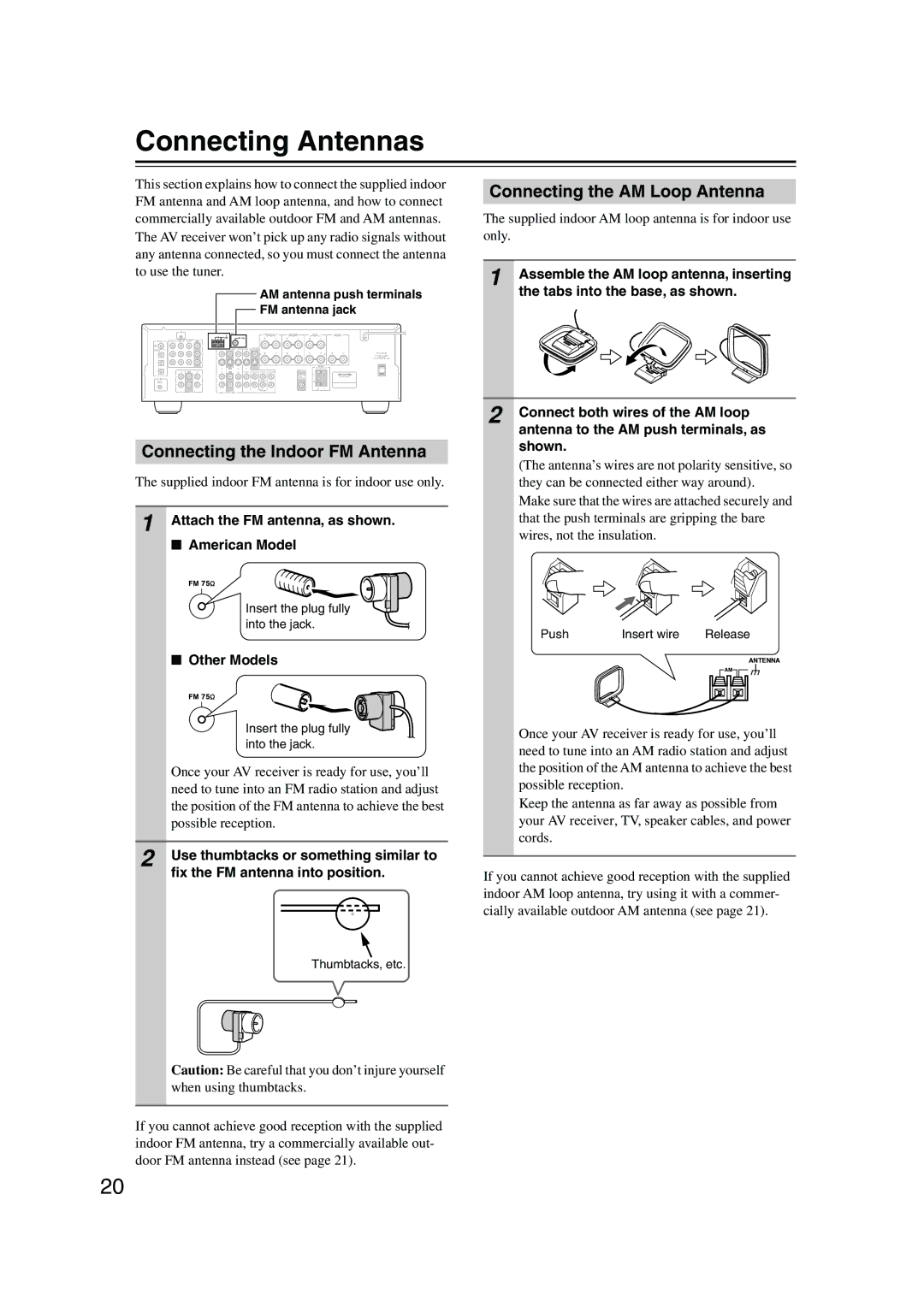 Onkyo SKF-540F Connecting Antennas, Connecting the Indoor FM Antenna, Connecting the AM Loop Antenna, Other Models 