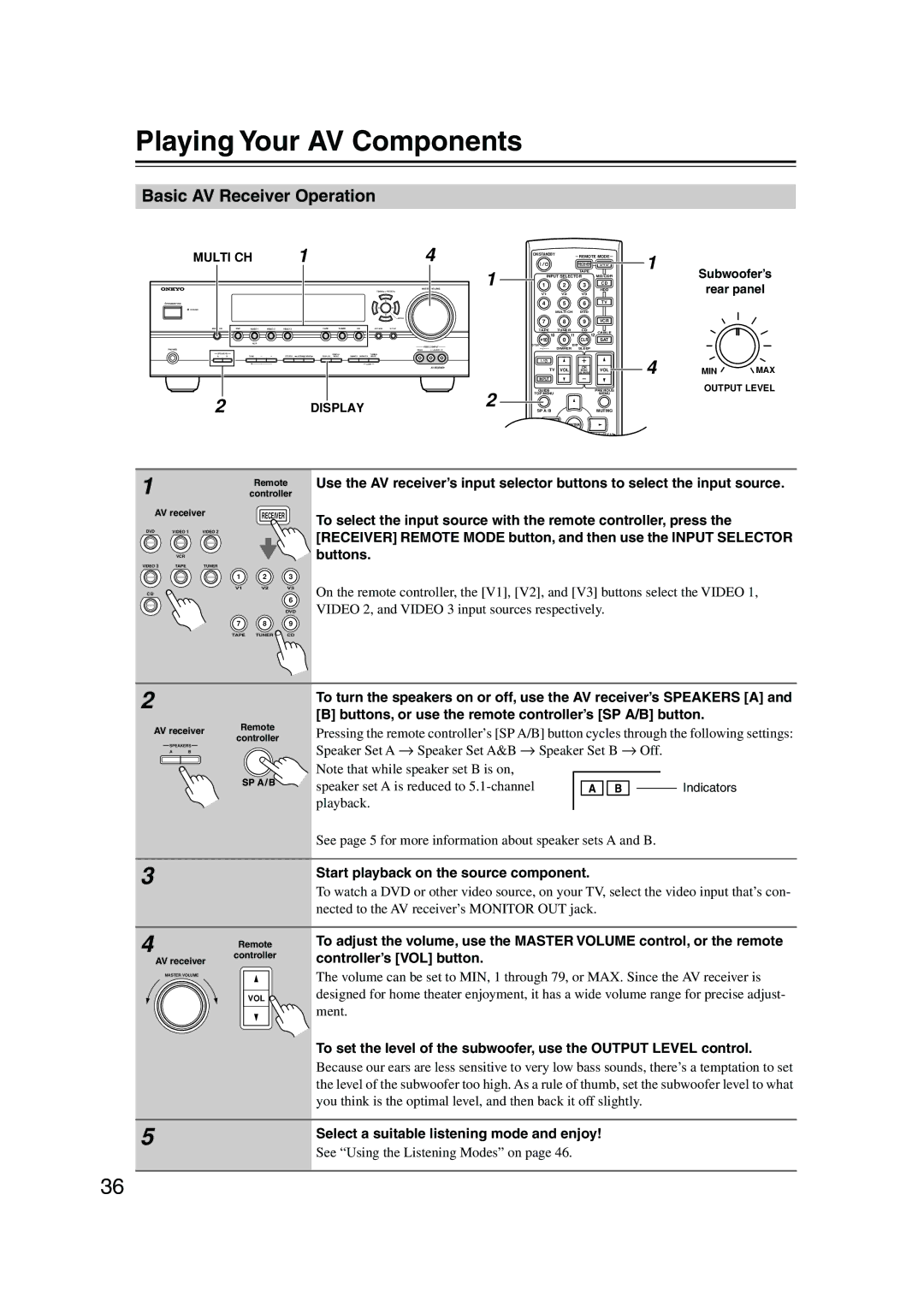 Onkyo SKB-540, SKF-540F Playing Your AV Components, Basic AV Receiver Operation, Start playback on the source component 