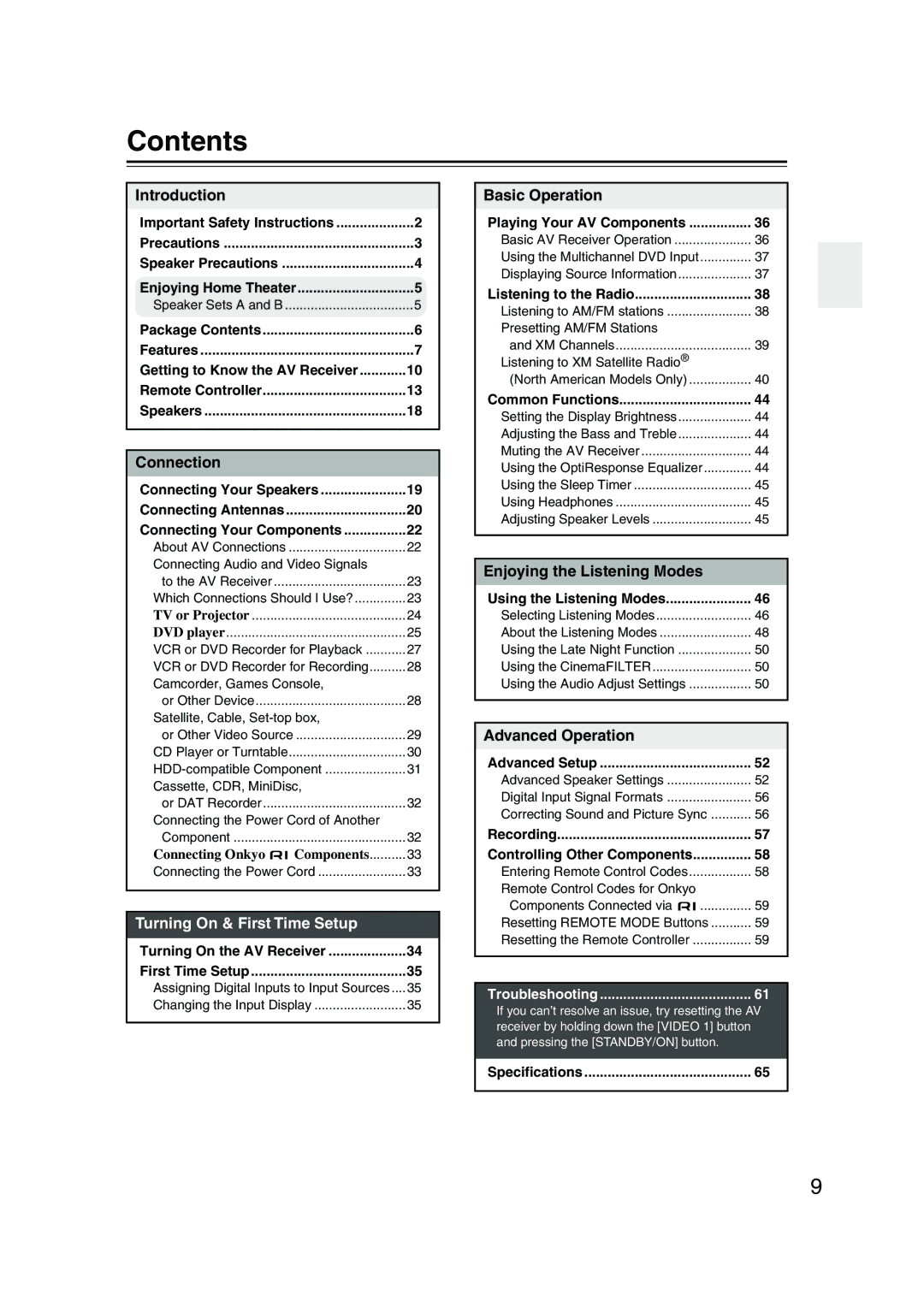 Onkyo HT-S790, SKF-540F, SKB-540, SKM-540S, SKW-540 instruction manual Contents 