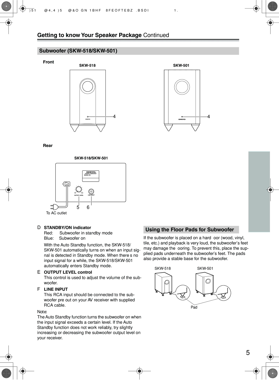 Onkyo SKW-518 (HTP-518) POWERED SUBWOOFER, SKM-518S Getting to know Your Speaker Package, Subwoofer SKW-518/SKW-501 