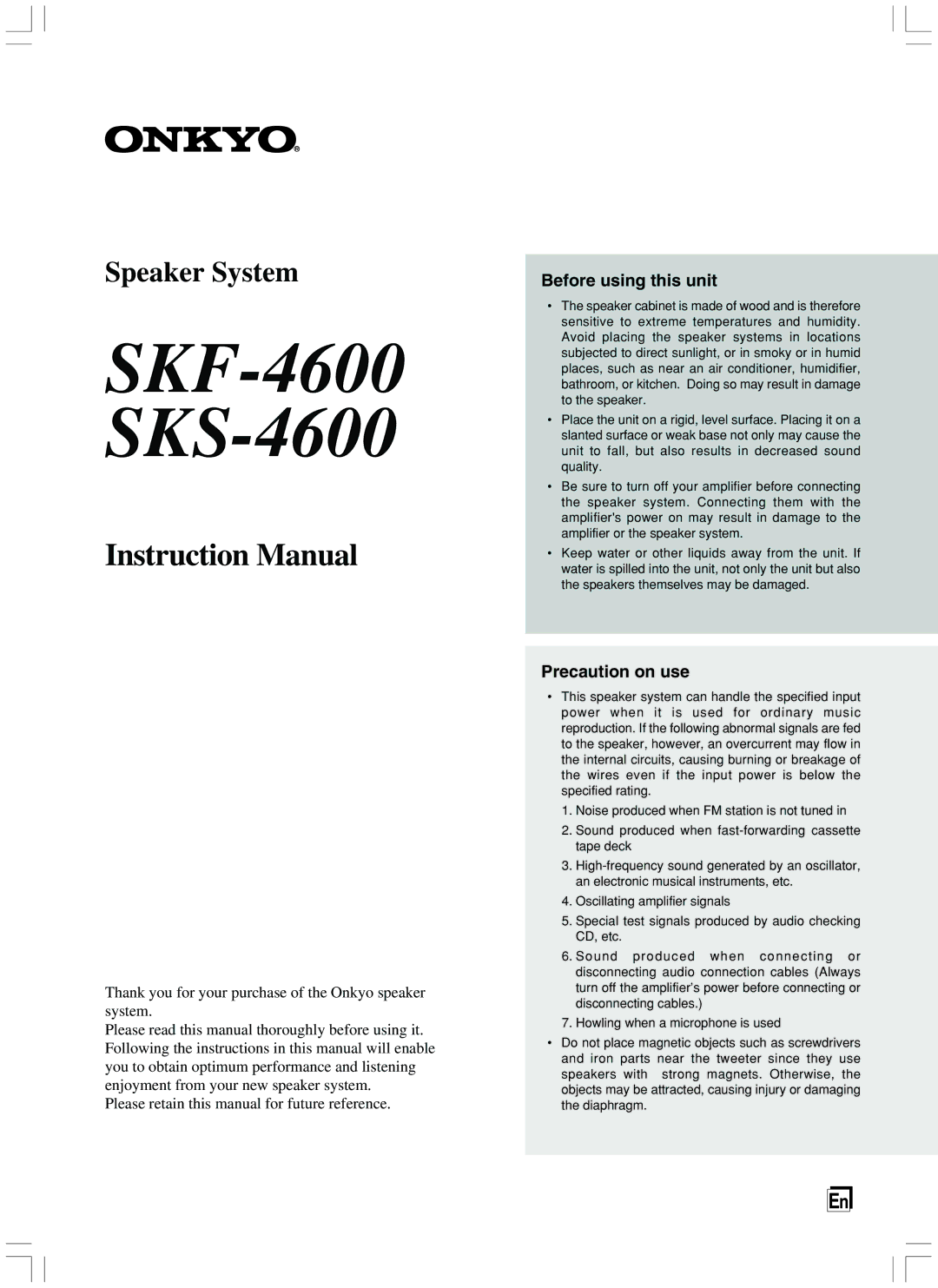 Onkyo instruction manual SKF-4600 SKS-4600 