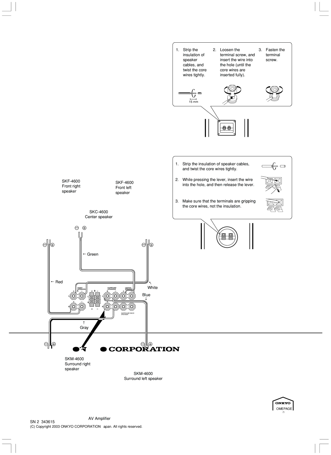 Onkyo instruction manual Specifications, SKS-4600 SKC-4600, SKM-4600 