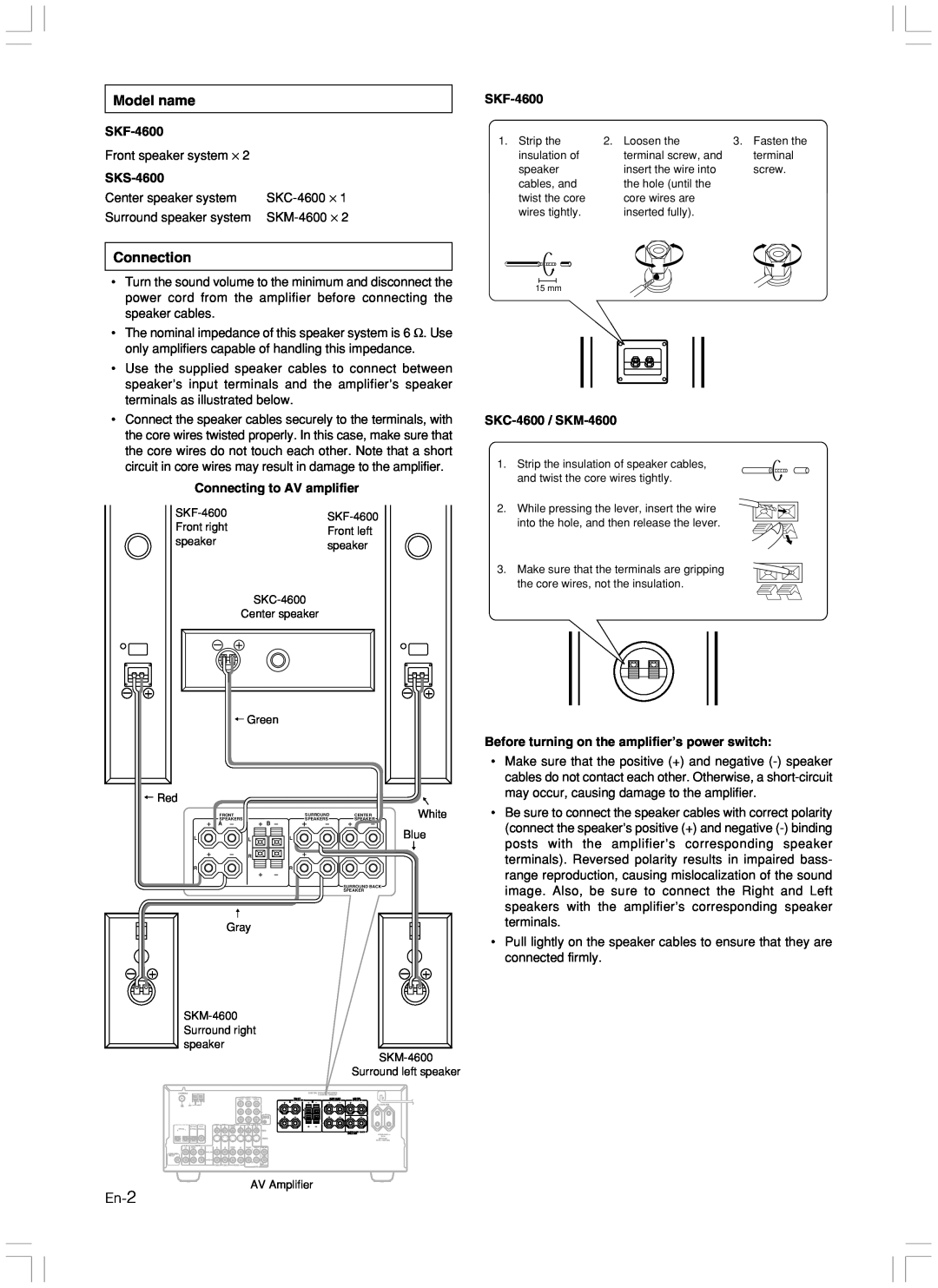 Onkyo SKS-4600 instruction manual Model name, Connection 