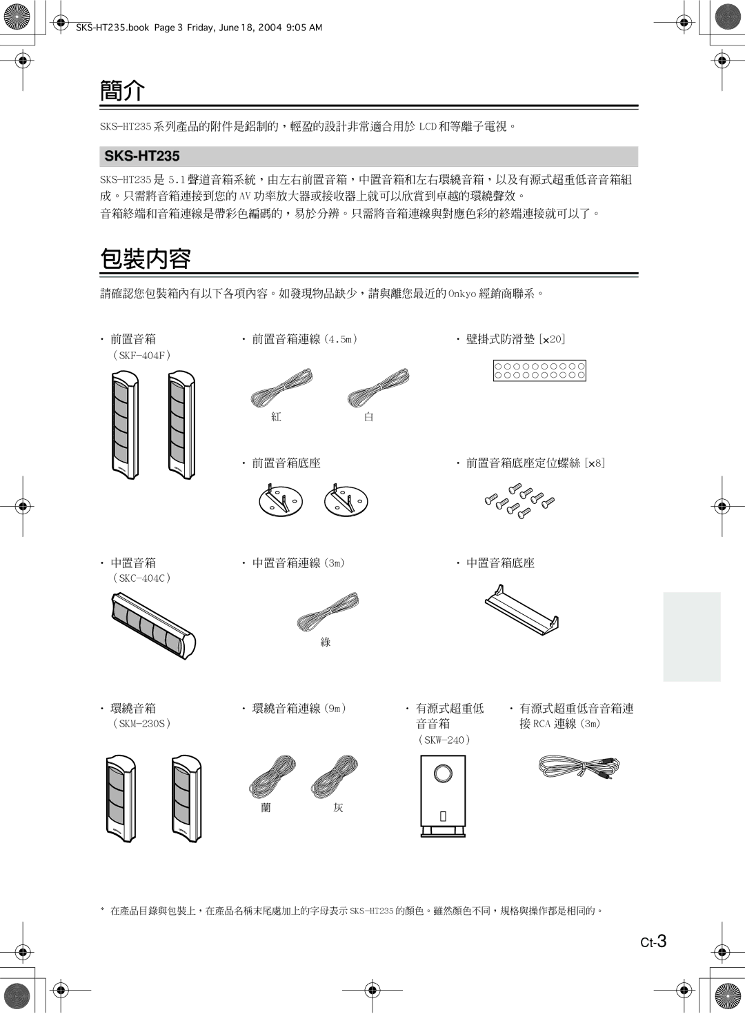 Onkyo SKS-HT235 appendix 包裝內容, Ct-3 