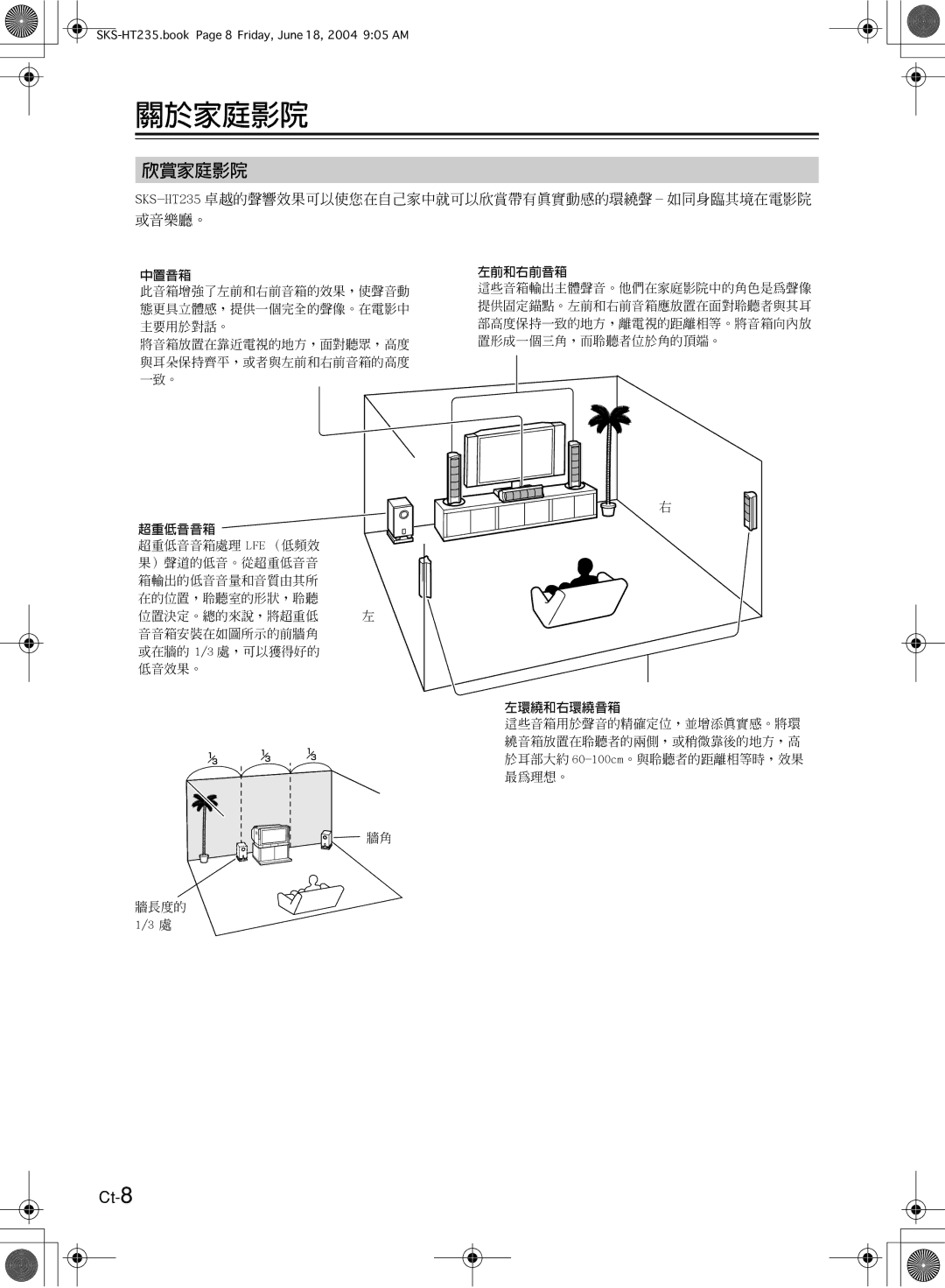 Onkyo SKS-HT235 appendix 關於家庭影院, 欣賞家庭影院, Ct-8 