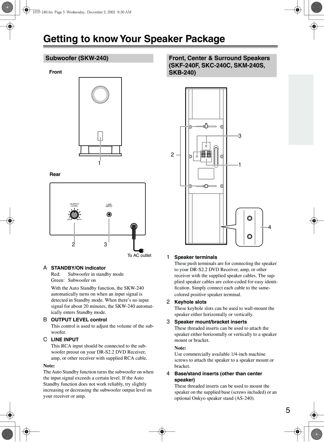 Onkyo HTP-240, SKS-HT240 instruction manual Getting to know Your Speaker Package, SKB-240 