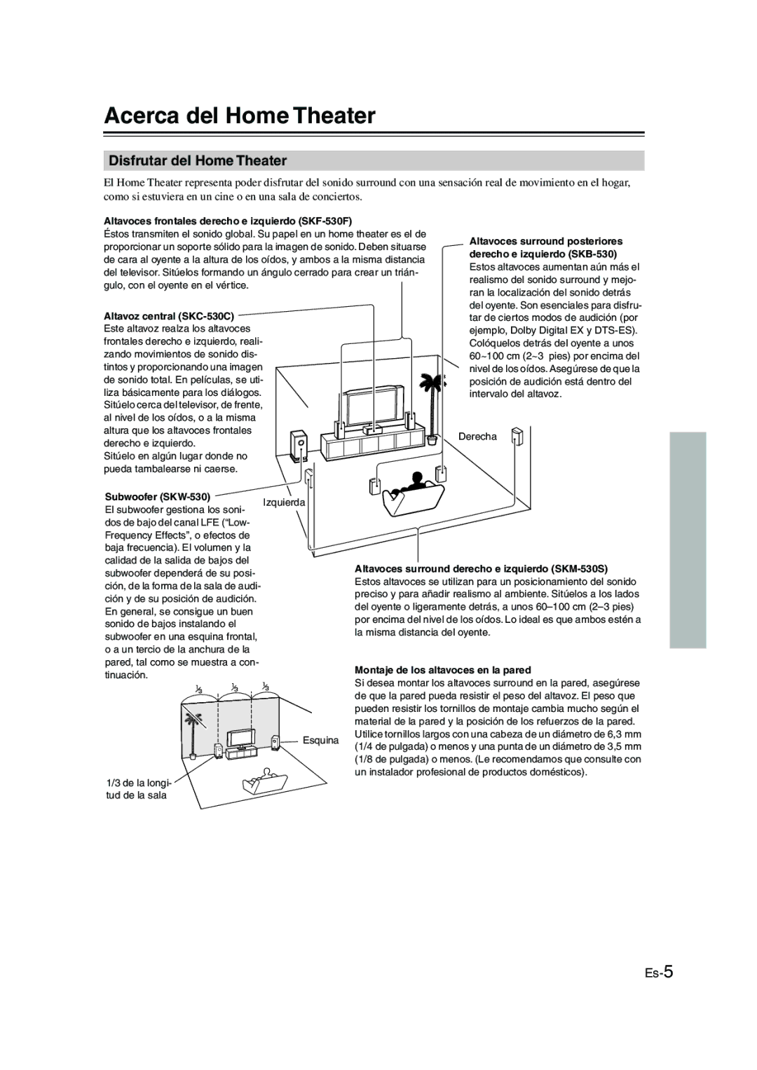 Onkyo SKS-HT530 instruction manual Acerca del Home Theater, Disfrutar del Home Theater 