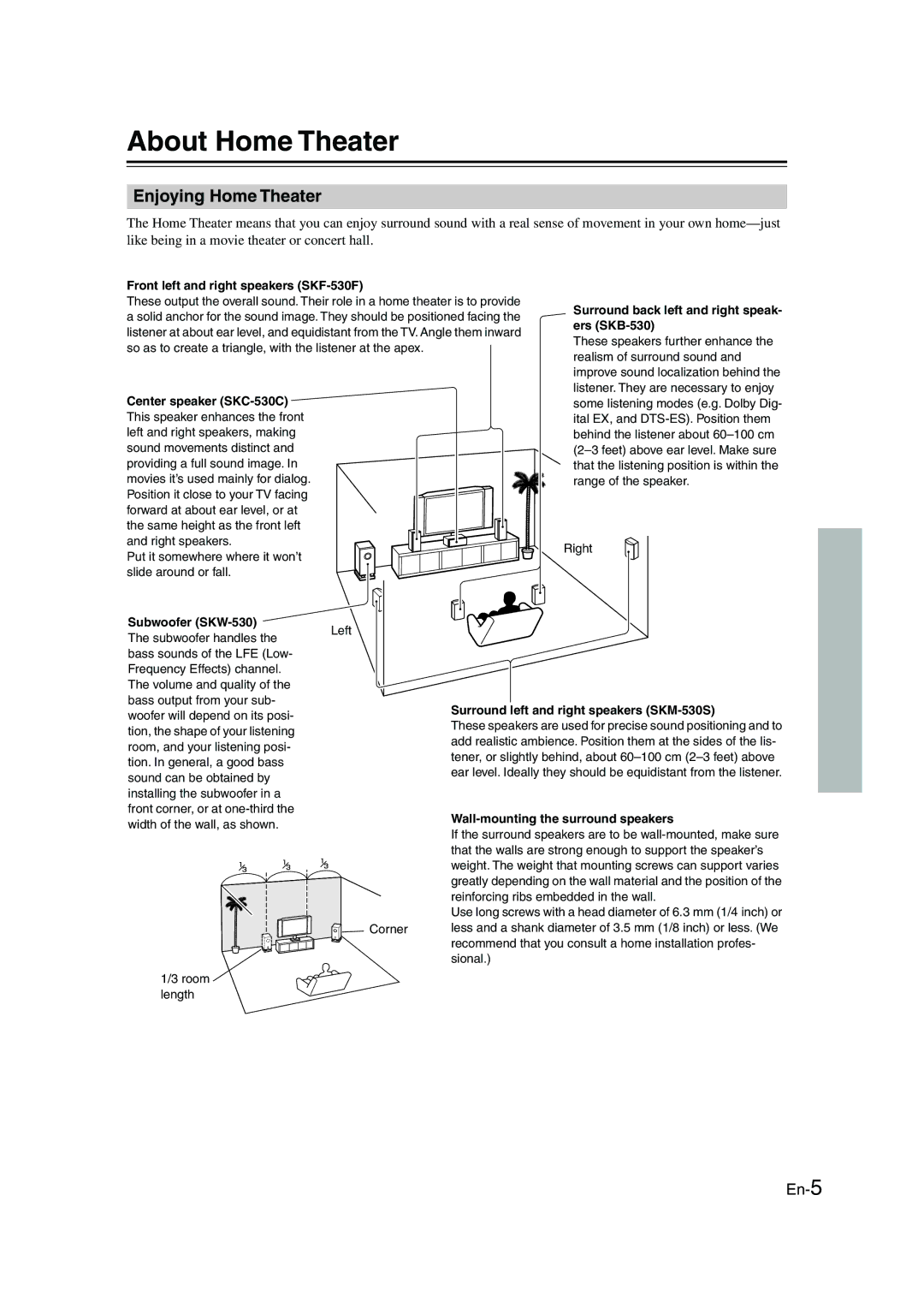 Onkyo SKS-HT530 instruction manual About Home Theater, Enjoying Home Theater 