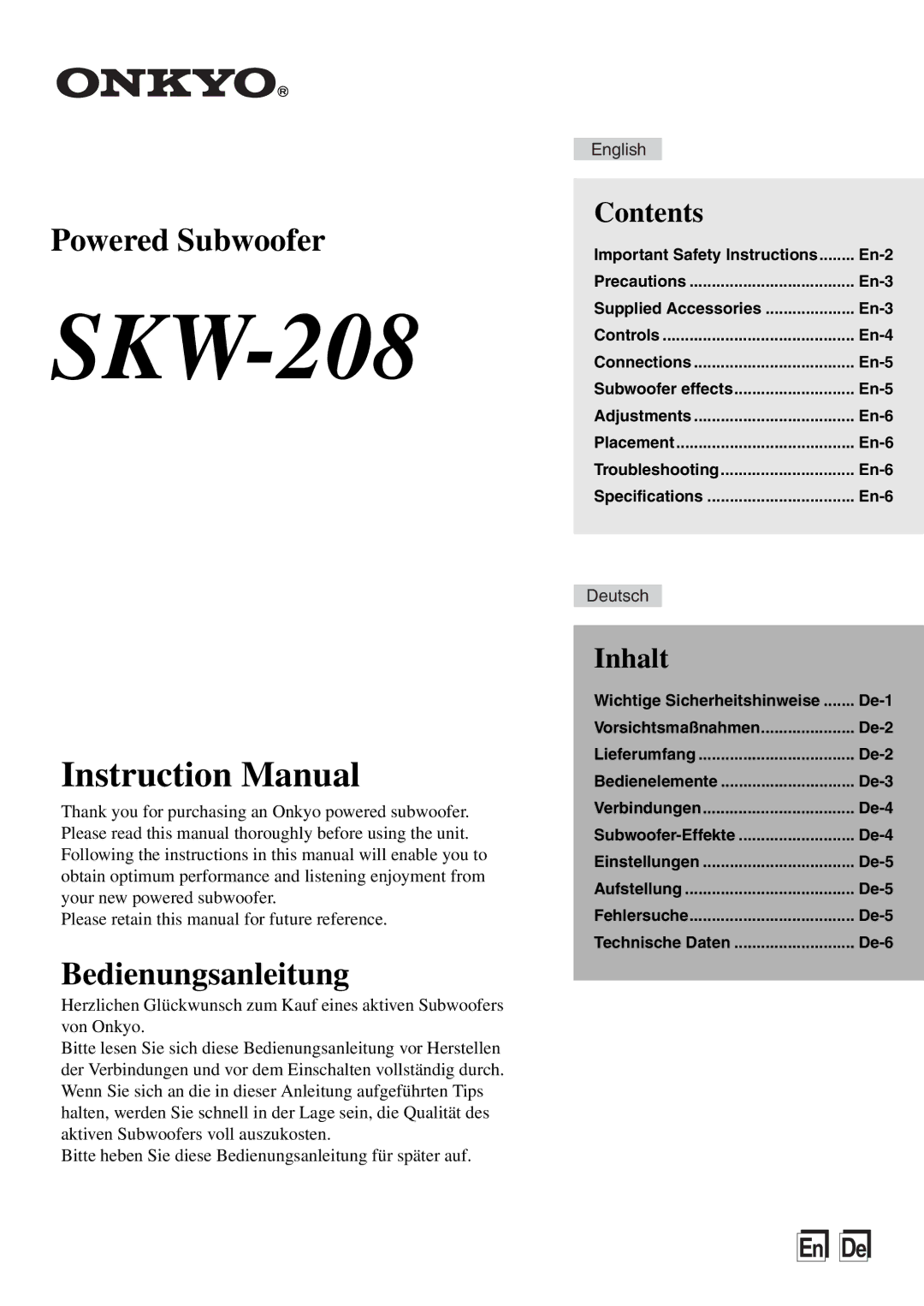 Onkyo SKW-208 instruction manual 