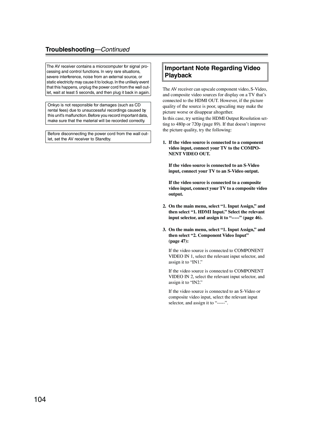 Onkyo SKC-960C, SKW-960, SKF-960F, SKB-960, HT-R960, SKM-960S Important Note Regarding Video Playback, Nent Video OUT 