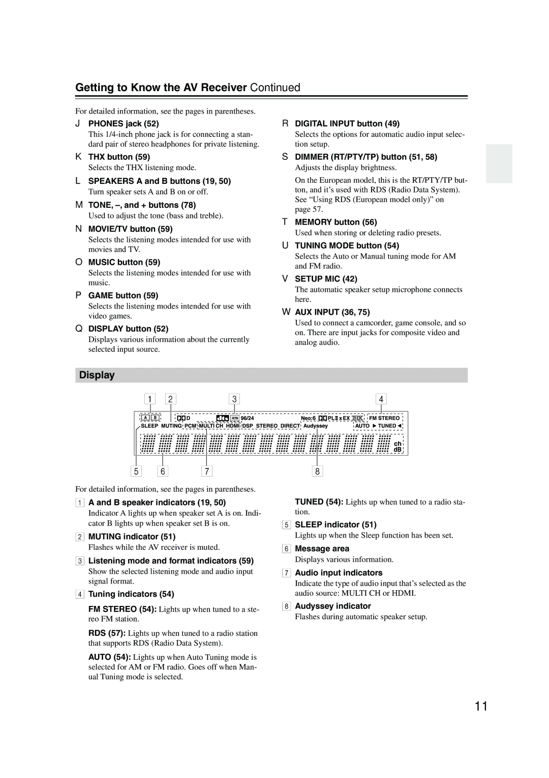 Onkyo SKM-960S, SKW-960, SKF-960F, SKC-960C, SKB-960, HT-R960 instruction manual Getting to Know the AV Receiver, Display 