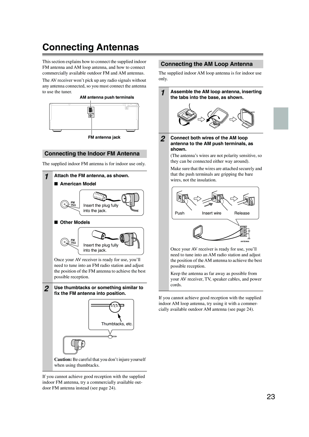 Onkyo SKM-960S Connecting Antennas, Connecting the AM Loop Antenna, Connecting the Indoor FM Antenna, Other Models 