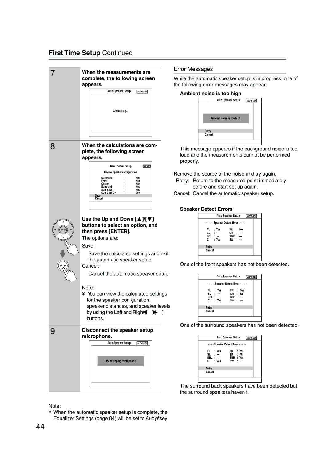 Onkyo SKC-960C, SKW-960, SKF-960F, SKB-960, HT-R960, SKM-960S instruction manual Error Messages 