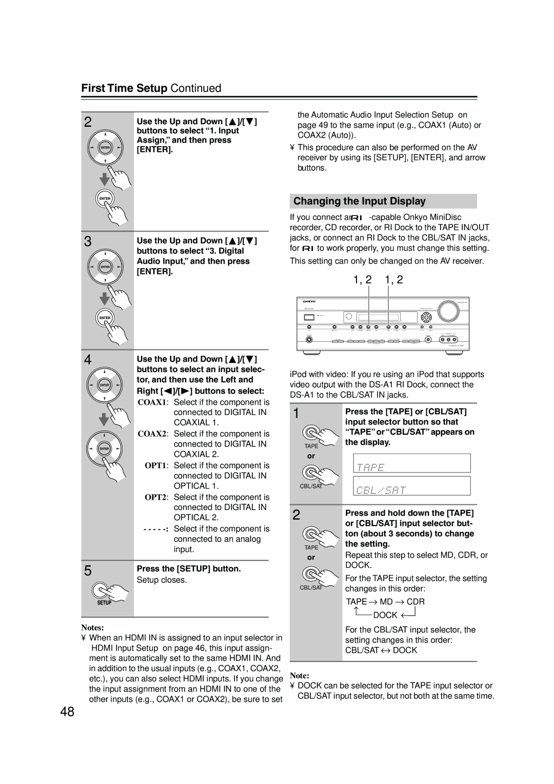 Onkyo SKW-960, SKF-960F, SKC-960C, SKB-960 Changing the Input Display, Hdmi Input Setup on page 46, this input assign 