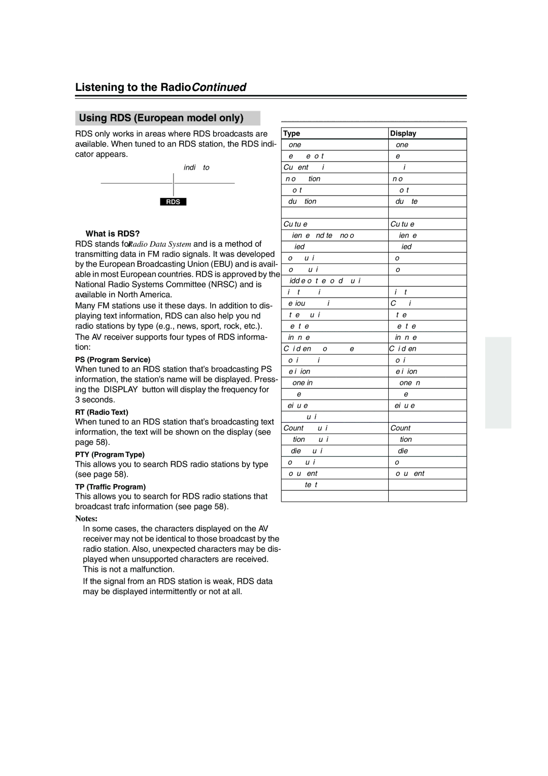 Onkyo SKB-960, SKW-960, SKF-960F, SKC-960C, HT-R960 Using RDS European model only, RDS Program Types PTY, What is RDS? 