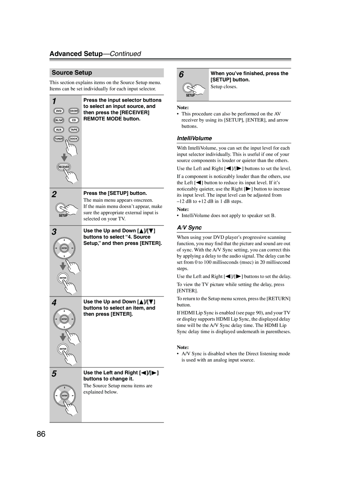 Onkyo SKC-960C, SKW-960, SKF-960F, SKB-960, HT-R960, SKM-960S instruction manual Source Setup, IntelliVolume 