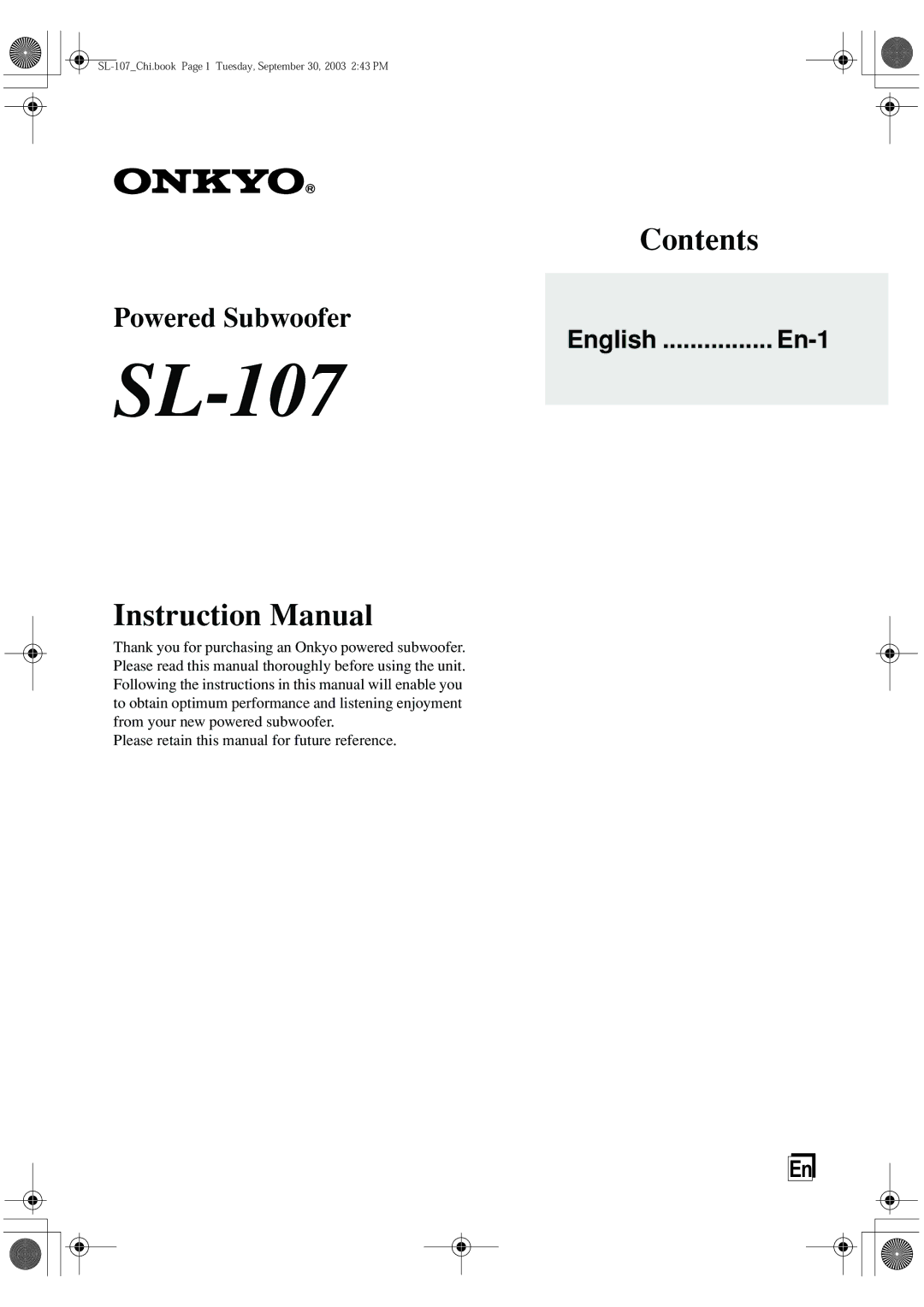 Onkyo SL-107 instruction manual 