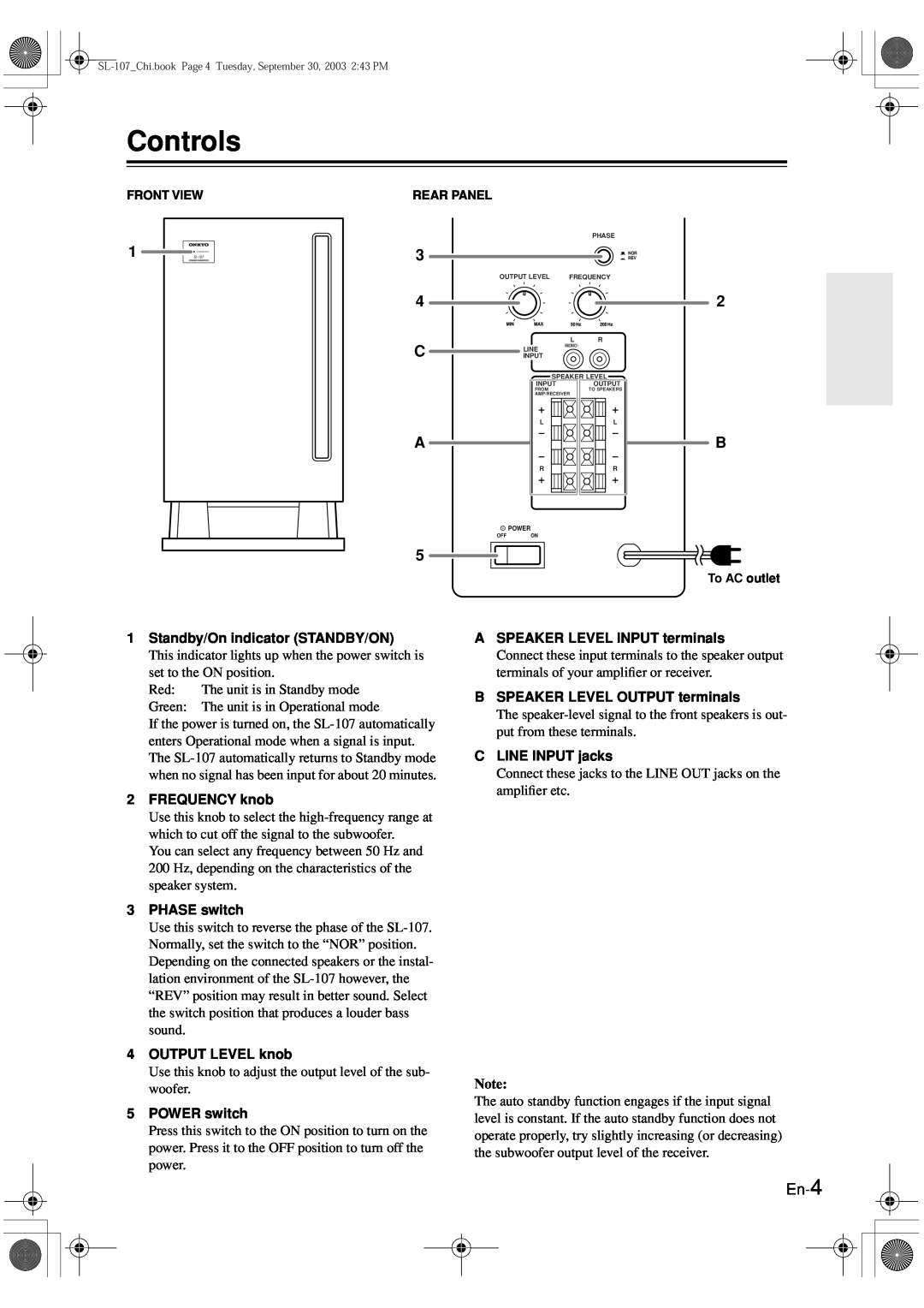 Onkyo SL-107 instruction manual Controls, En-4 