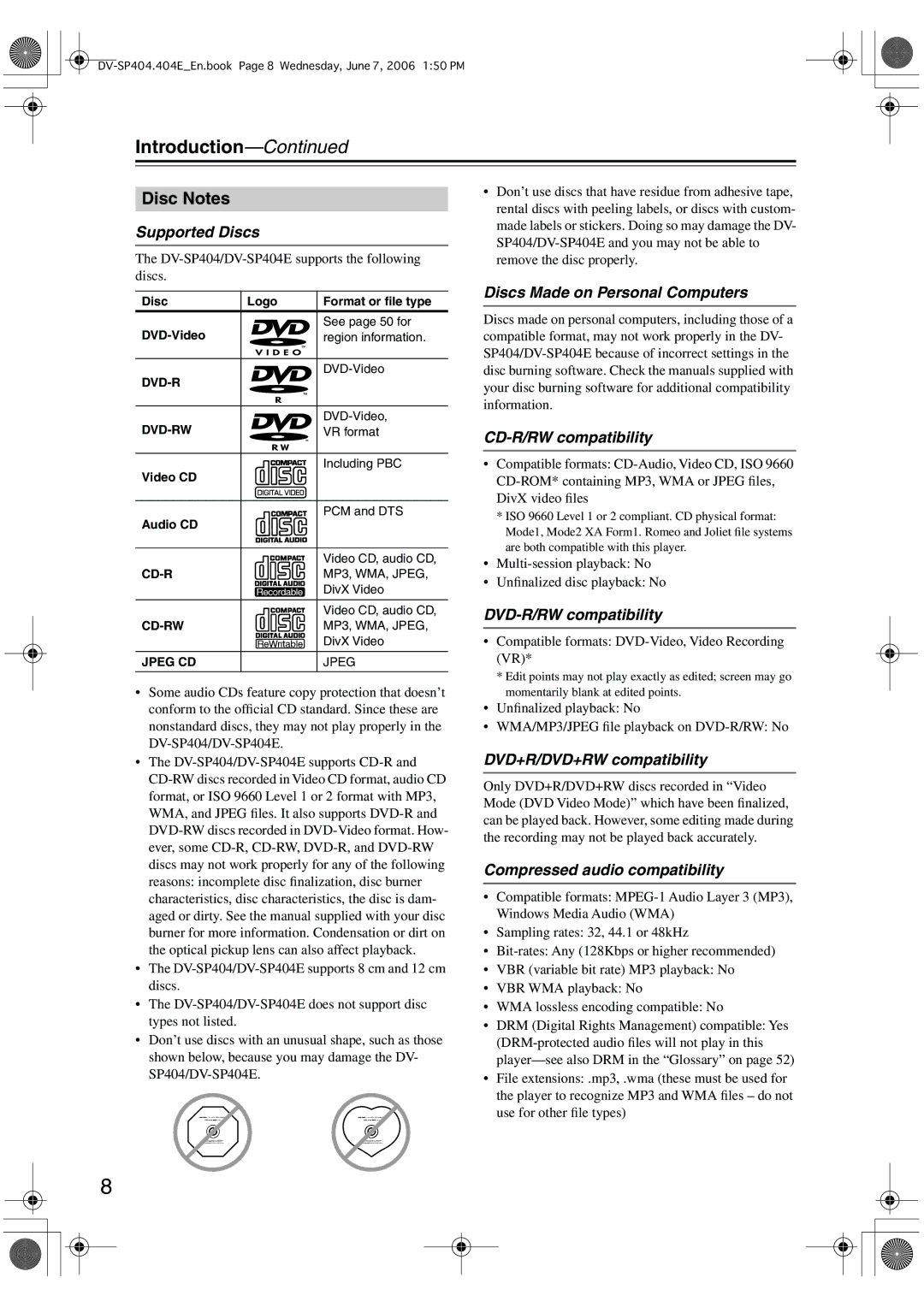 Onkyo SP404 instruction manual Introduction, Disc Notes 