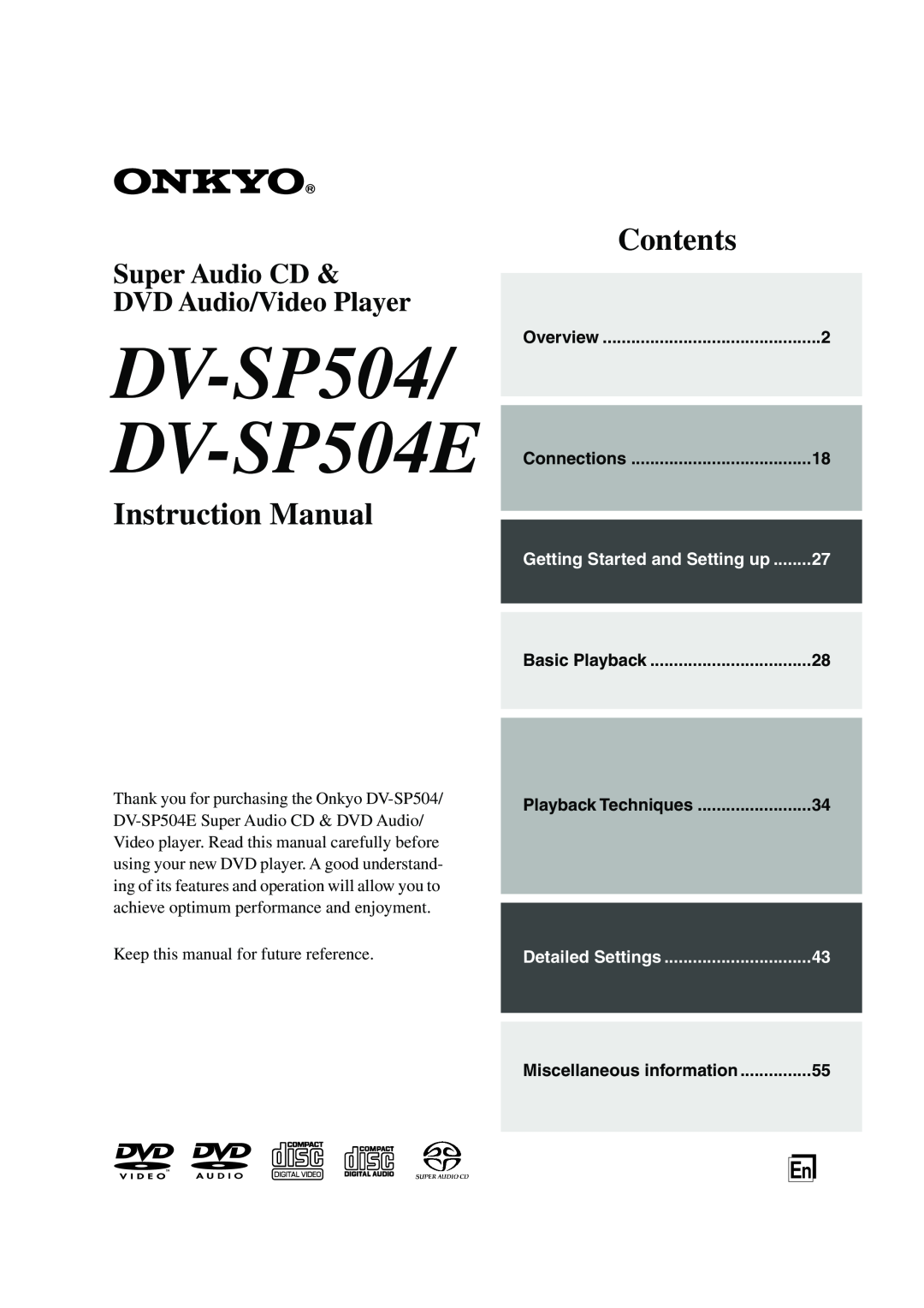 Onkyo DV-SP504E instruction manual Connections, Keep this manual for future reference, Overview, Playback Techniques 