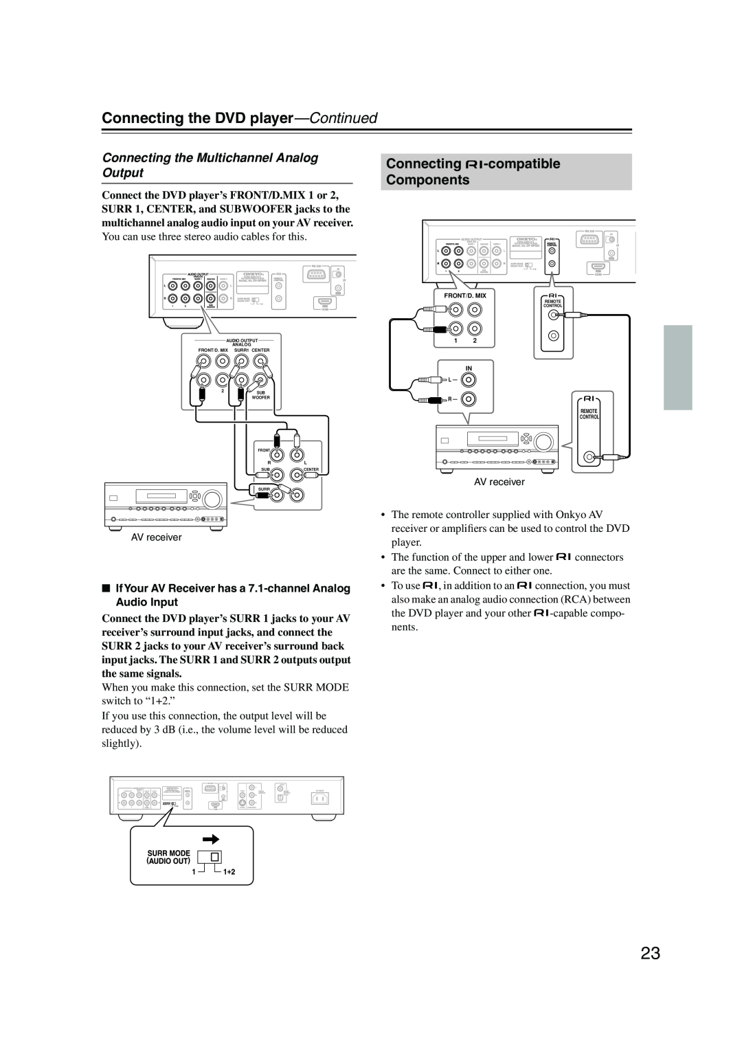 Onkyo DV-SP504E instruction manual Connecting -compatible Components, Connecting the DVD player-Continued 