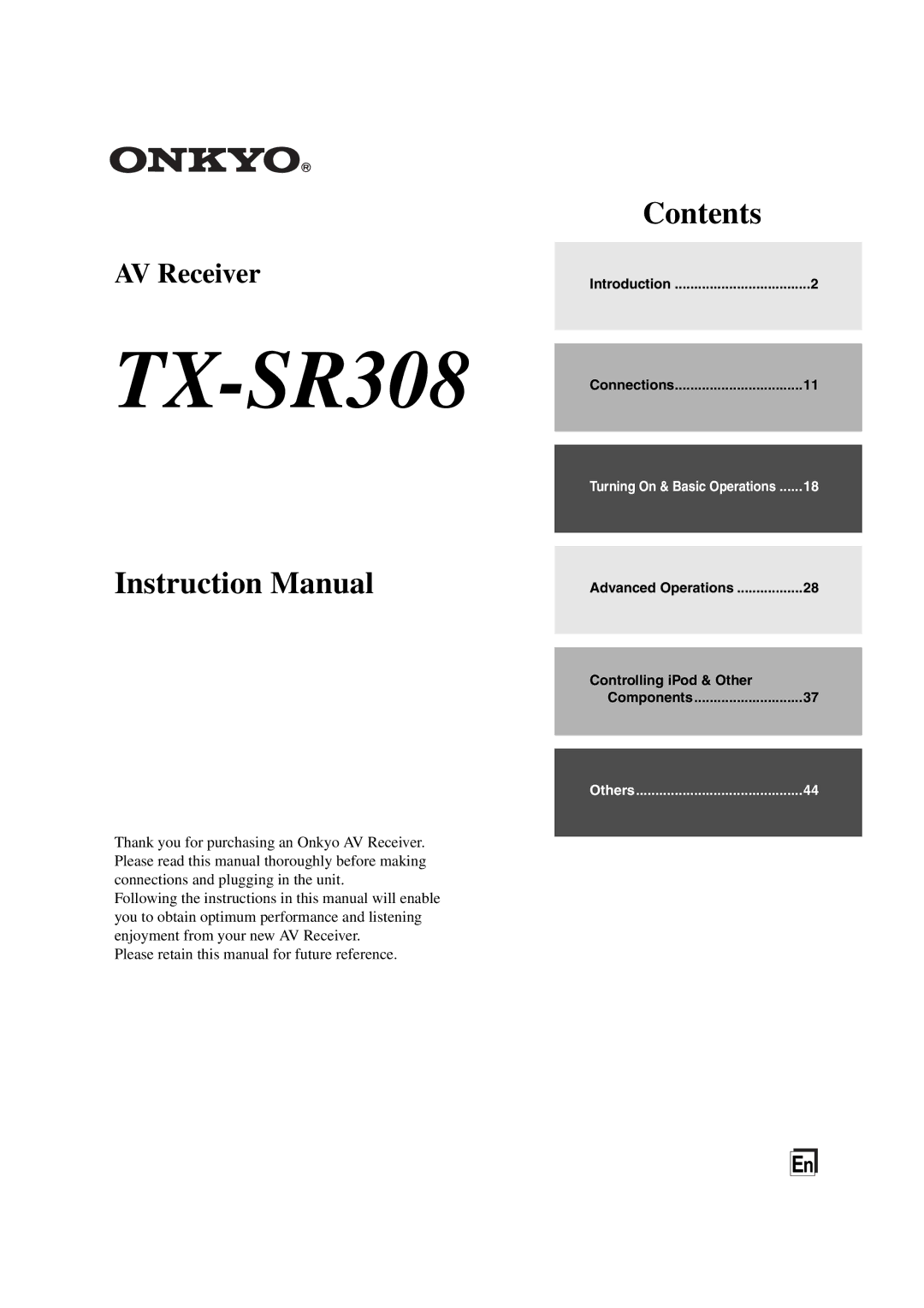 Onkyo instruction manual TX-SR308 