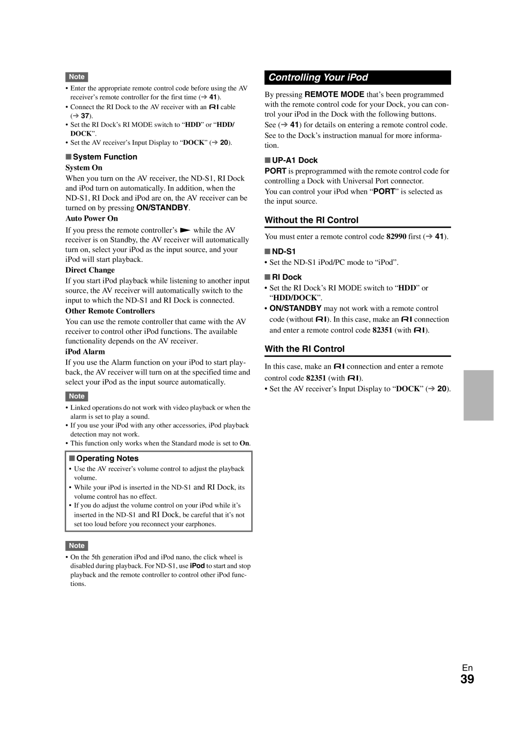 Onkyo SR308 instruction manual Controlling Your iPod, Without the RI Control, With the RI Control 