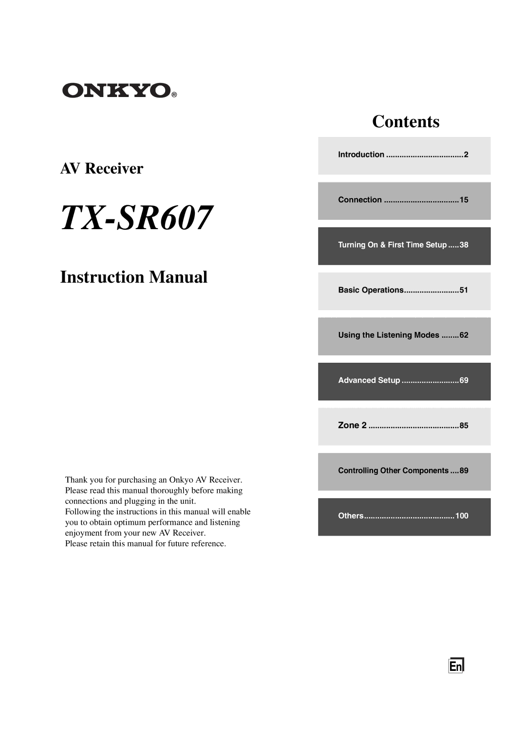 Onkyo instruction manual TX-SR607 