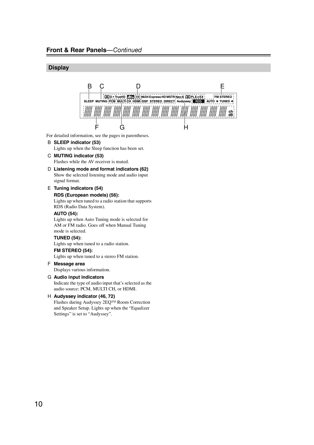 Onkyo SR607 instruction manual Display 