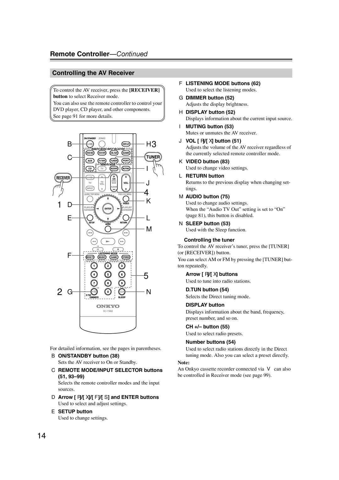 Onkyo SR607 instruction manual Remote Controller, Controlling the AV Receiver 