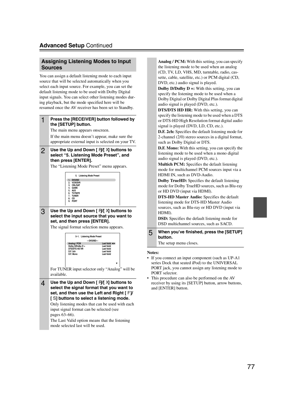 Onkyo SR607 Assigning Listening Modes to Input Sources, Press the Receiver button followed by the Setup button 