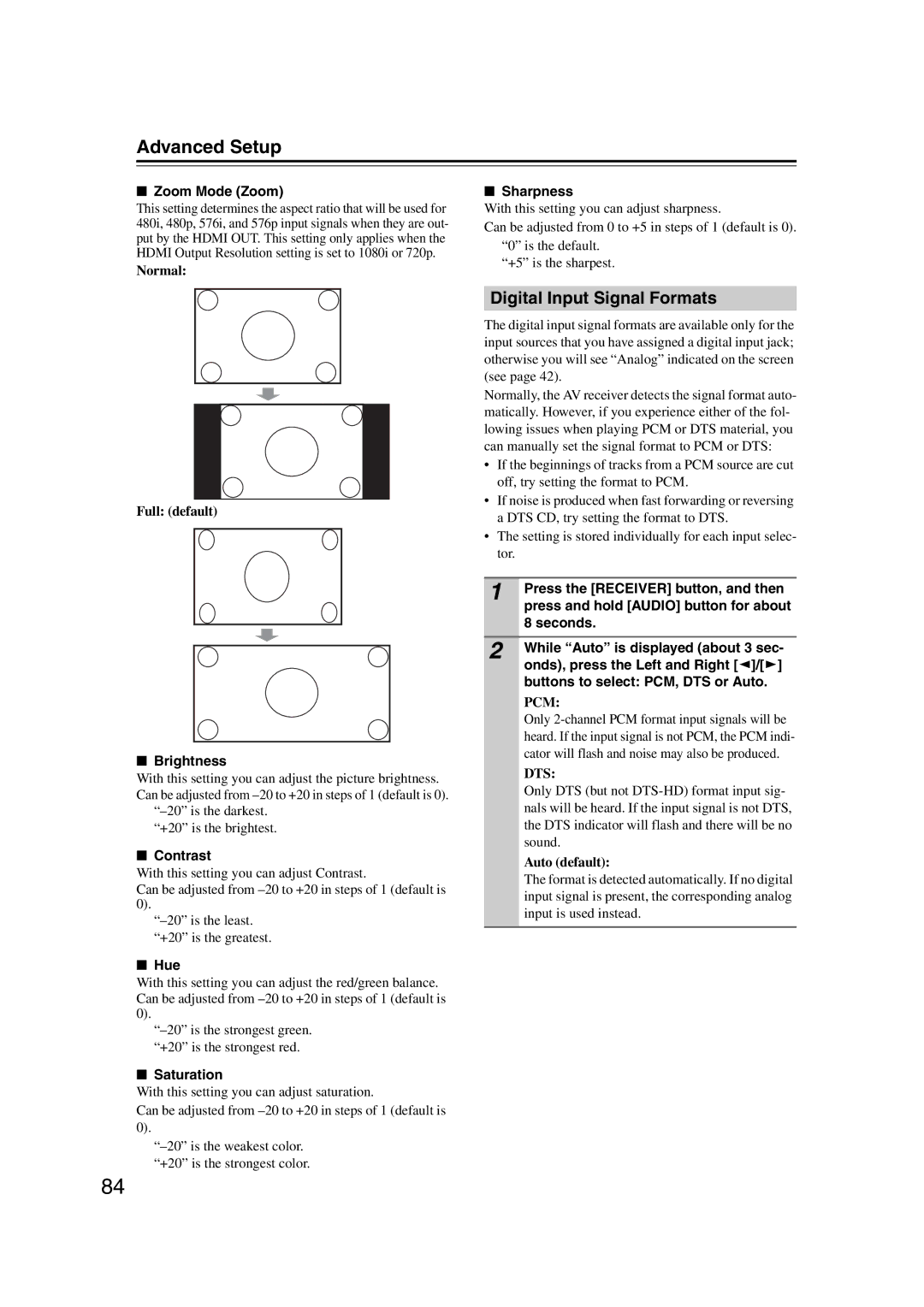 Onkyo SR607 instruction manual Digital Input Signal Formats 