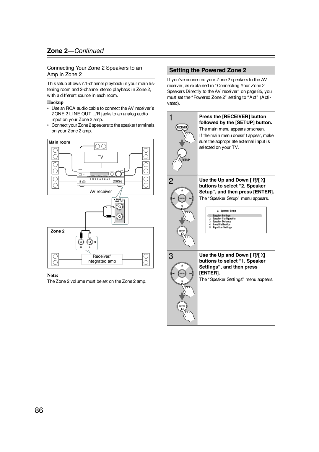 Onkyo SR607 instruction manual Setting the Powered Zone, Connecting Your Zone 2 Speakers to an Amp in Zone, Integrated amp 