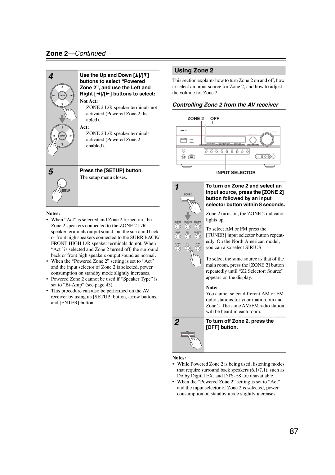 Onkyo SR607 instruction manual Using Zone, Controlling Zone 2 from the AV receiver 