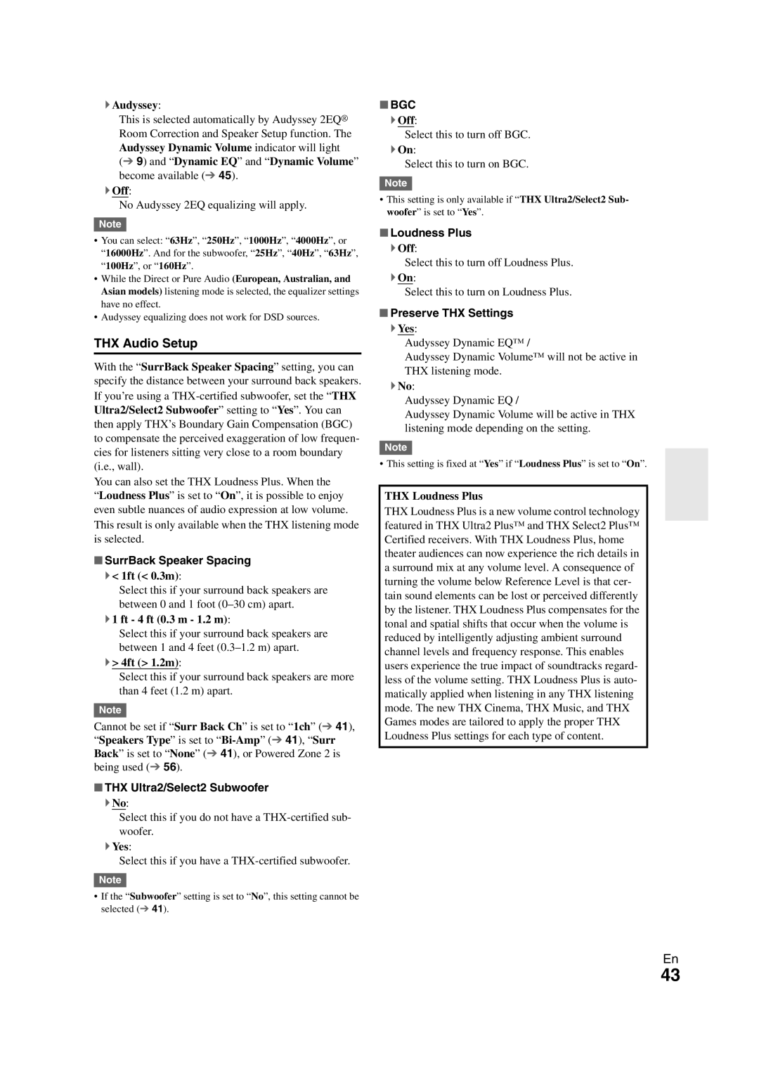 Onkyo SR608 instruction manual THX Audio Setup, Bgc 