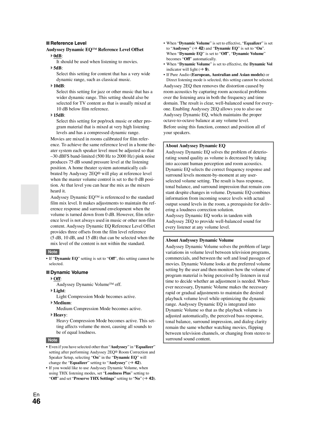 Onkyo SR608 instruction manual Reference Level, Dynamic Volume 