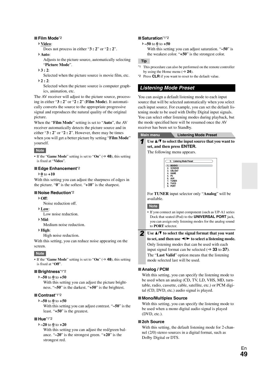 Onkyo SR608 instruction manual Listening Mode Preset 