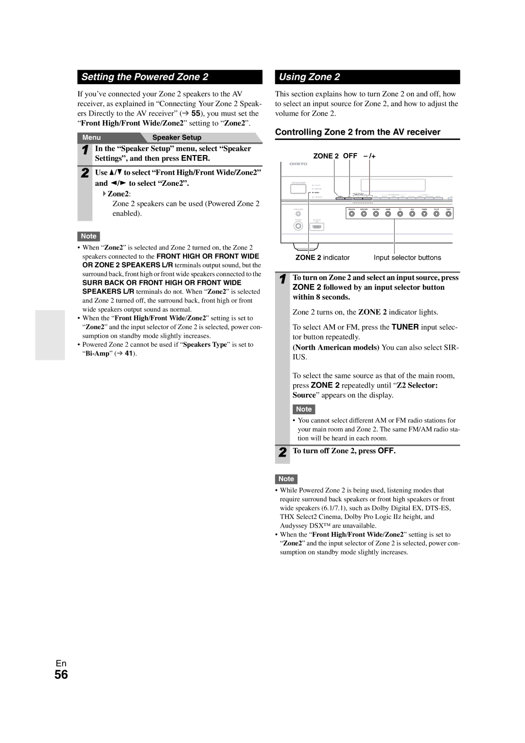 Onkyo SR608 instruction manual Setting the Powered Zone Using Zone, Controlling Zone 2 from the AV receiver 