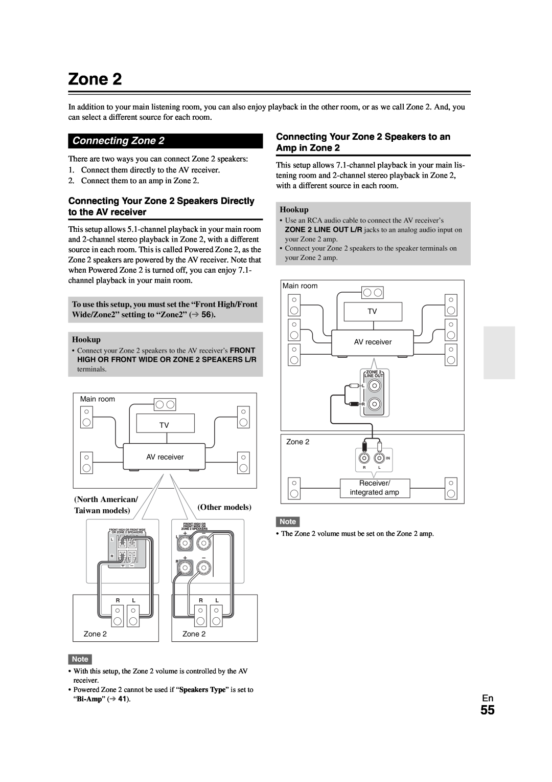 Onkyo SR608 instruction manual Connecting Zone, Connecting Your Zone 2 Speakers to an Amp in Zone 