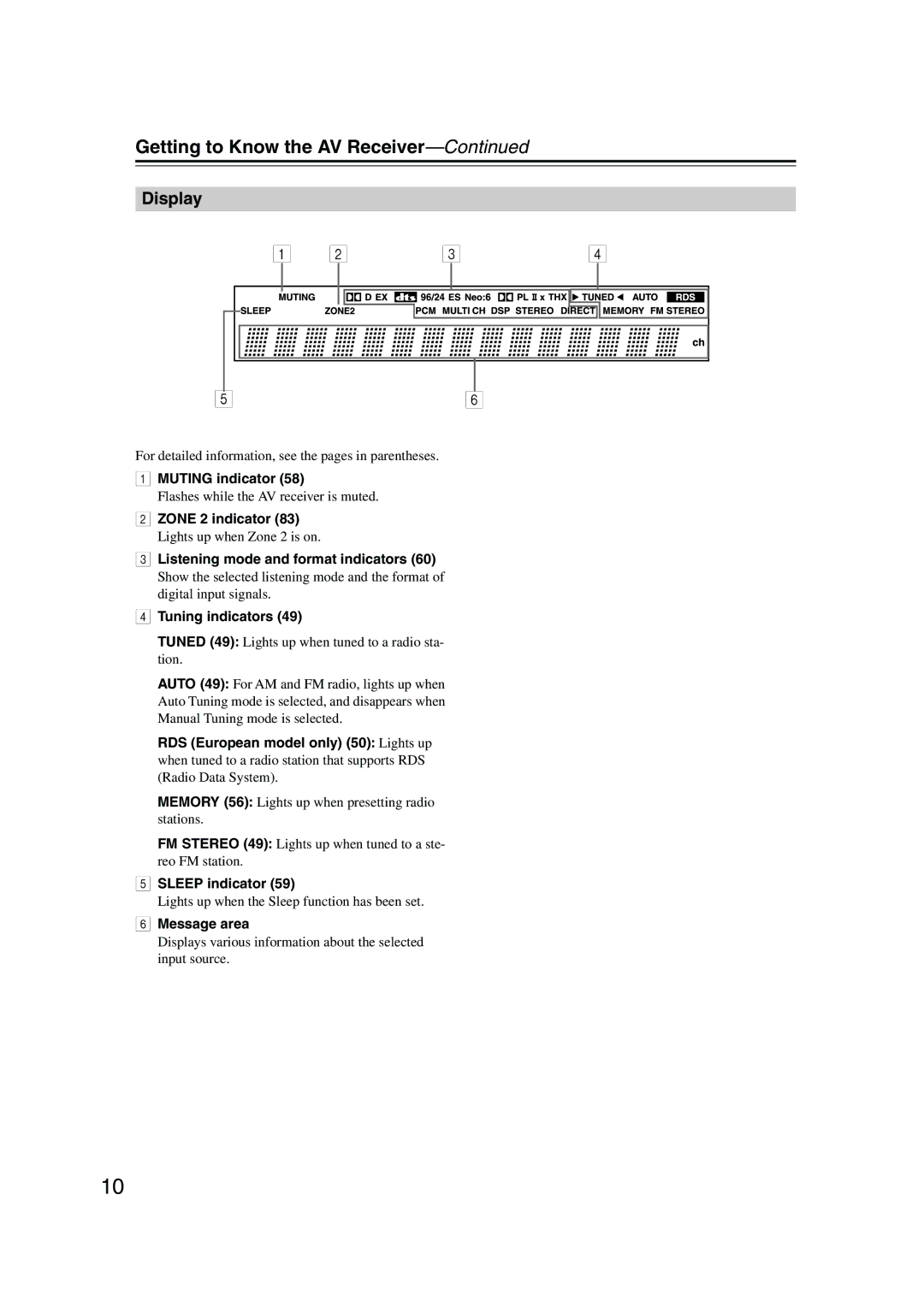 Onkyo SR804 instruction manual Display 