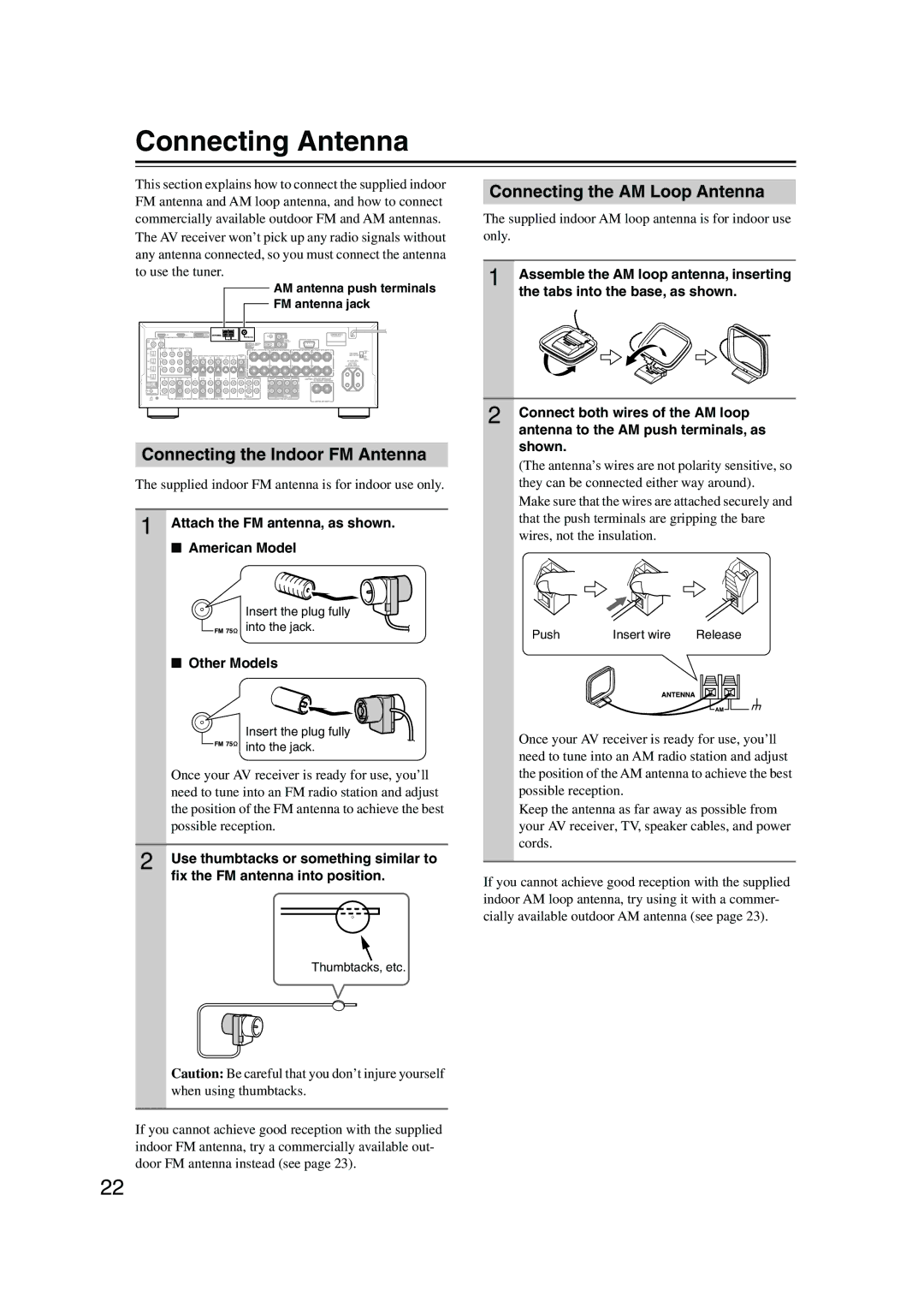 Onkyo SR804 Connecting Antenna, Connecting the Indoor FM Antenna, Connecting the AM Loop Antenna, Other Models 