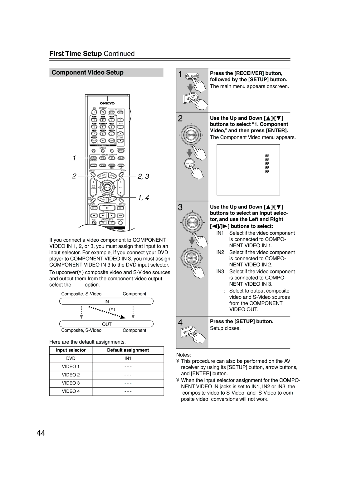 Onkyo SR804 instruction manual Component Video Setup 