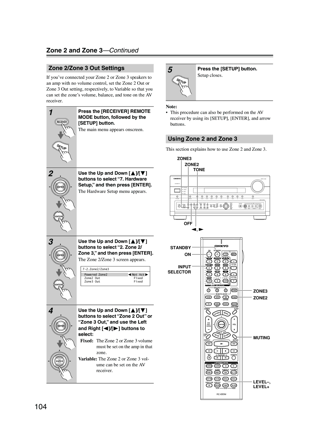 Onkyo SR805 104, Zone 2/Zone 3 Out Settings, Using Zone 2 and Zone, This section explains how to use Zone 2 and Zone 