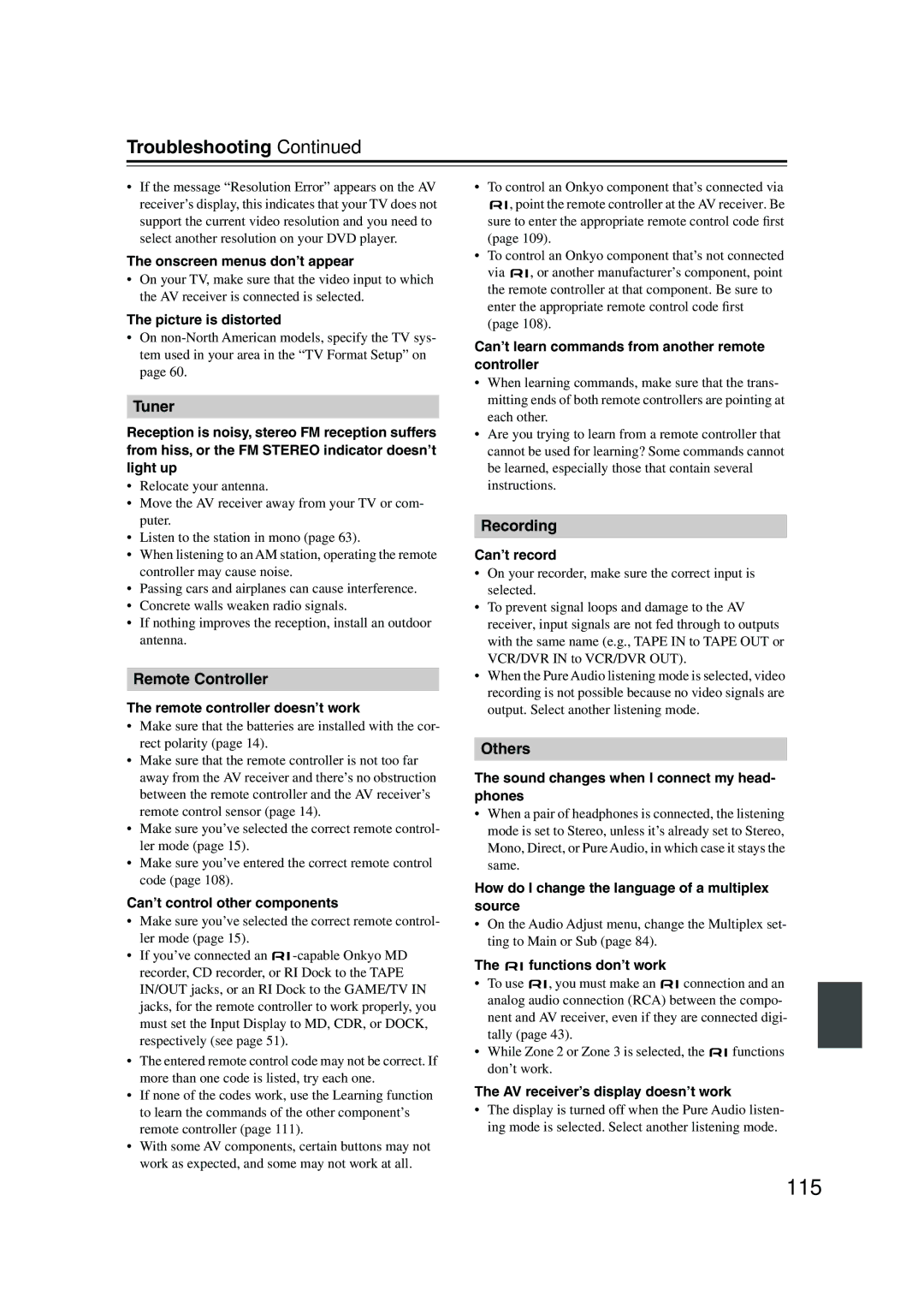 Onkyo SR805 instruction manual 115 