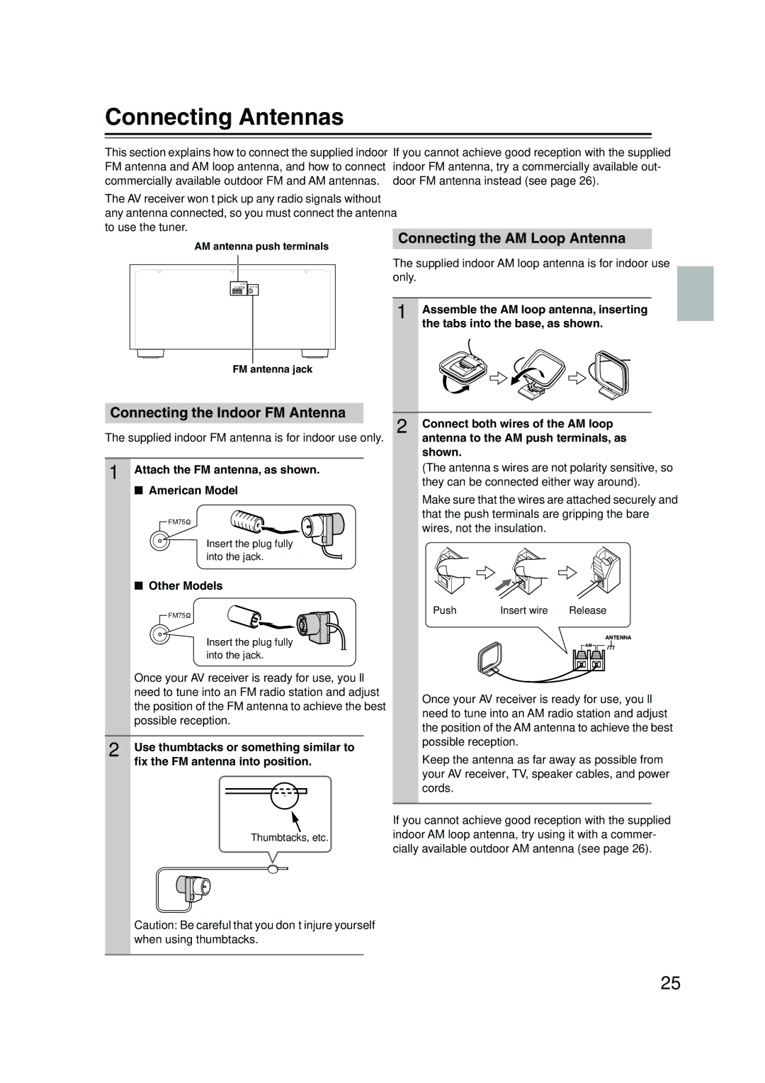 Onkyo SR805 Connecting Antennas, Connecting the Indoor FM Antenna, Connecting the AM Loop Antenna, Other Models 