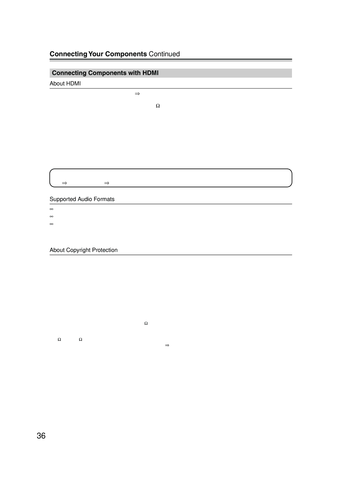 Onkyo SR805 Connecting Components with Hdmi, About Hdmi, Supported Audio Formats, About Copyright Protection 