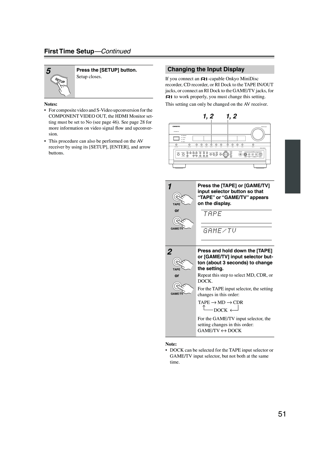 Onkyo SR805 instruction manual Changing the Input Display 