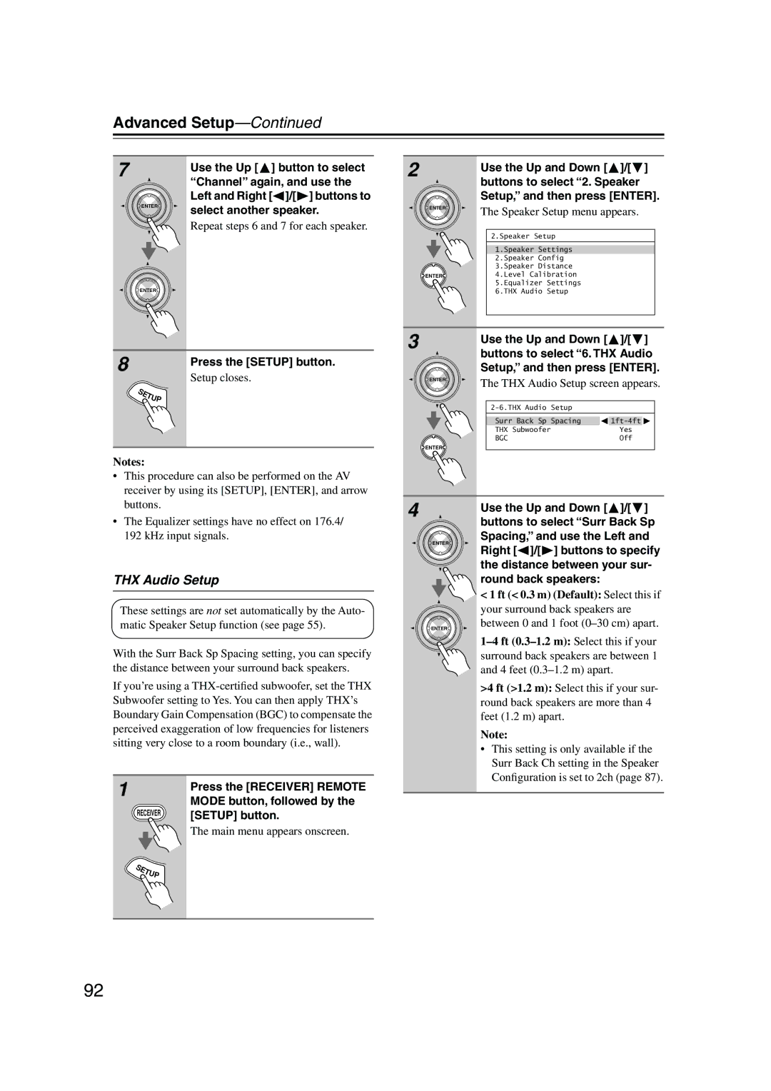 Onkyo SR805 instruction manual THX Audio Setup 