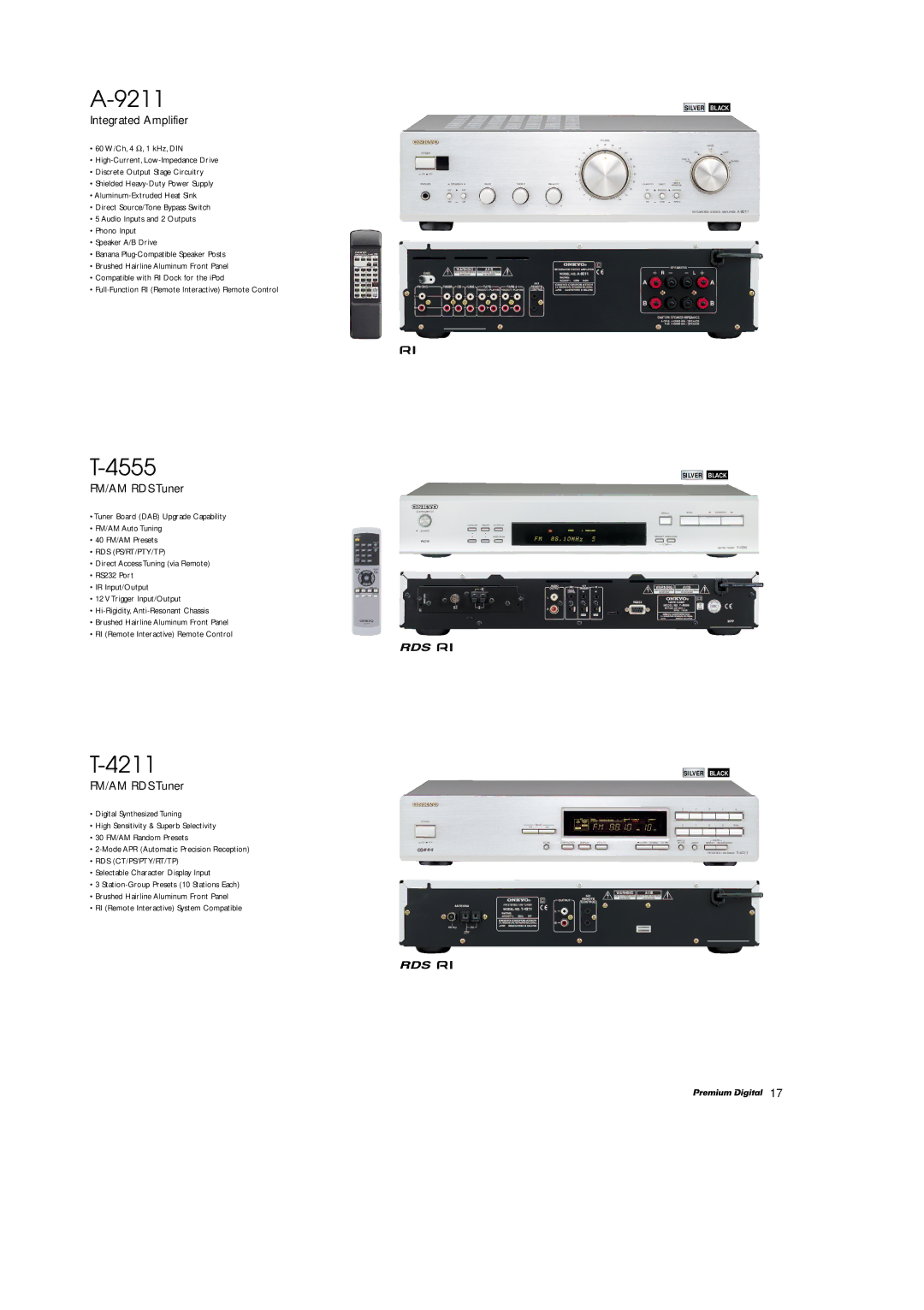 Onkyo A-9211, T-4211 manual 4555, Integrated Amplifier, FM/AM RDS Tuner 